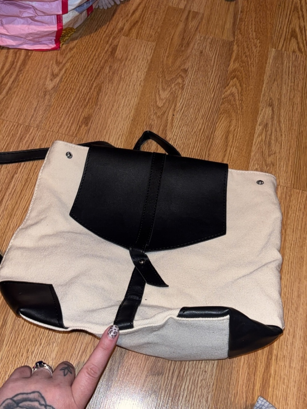 Canvas and Faux Leather Two-Tone Crossbody Tote - Black & Cream